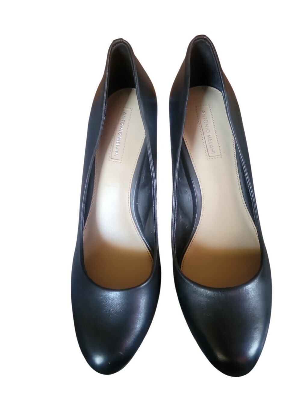 Antonio Melani Black Leather Rounded-Toe Platform Stiletto Cushioned Heels 9.5M